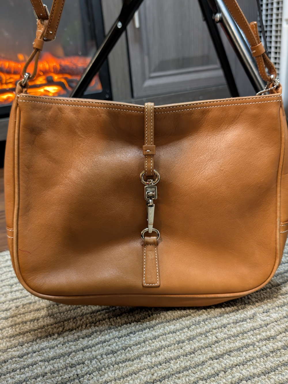 Coach 7751 Hamptons Leather Small Clip Hobo Bag Cognac Brown Vintage Y2K